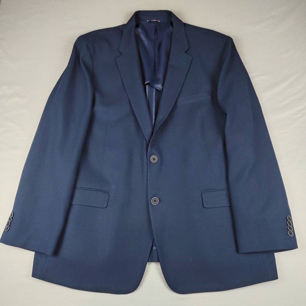 Tommy Hilfiger Mens 46R Blazer Navy Worsted Wool Stretch Unstructured Sport Coat